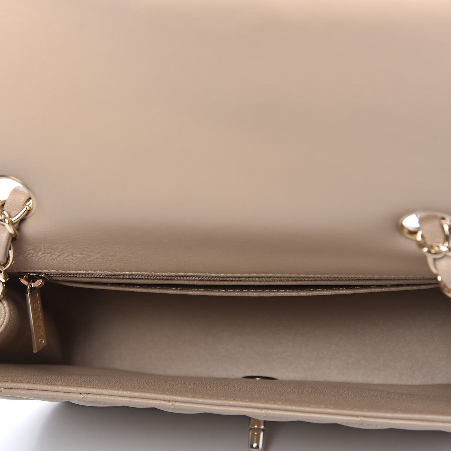 Lambskin Quilted Mini Rectangular Flap Dark Beige