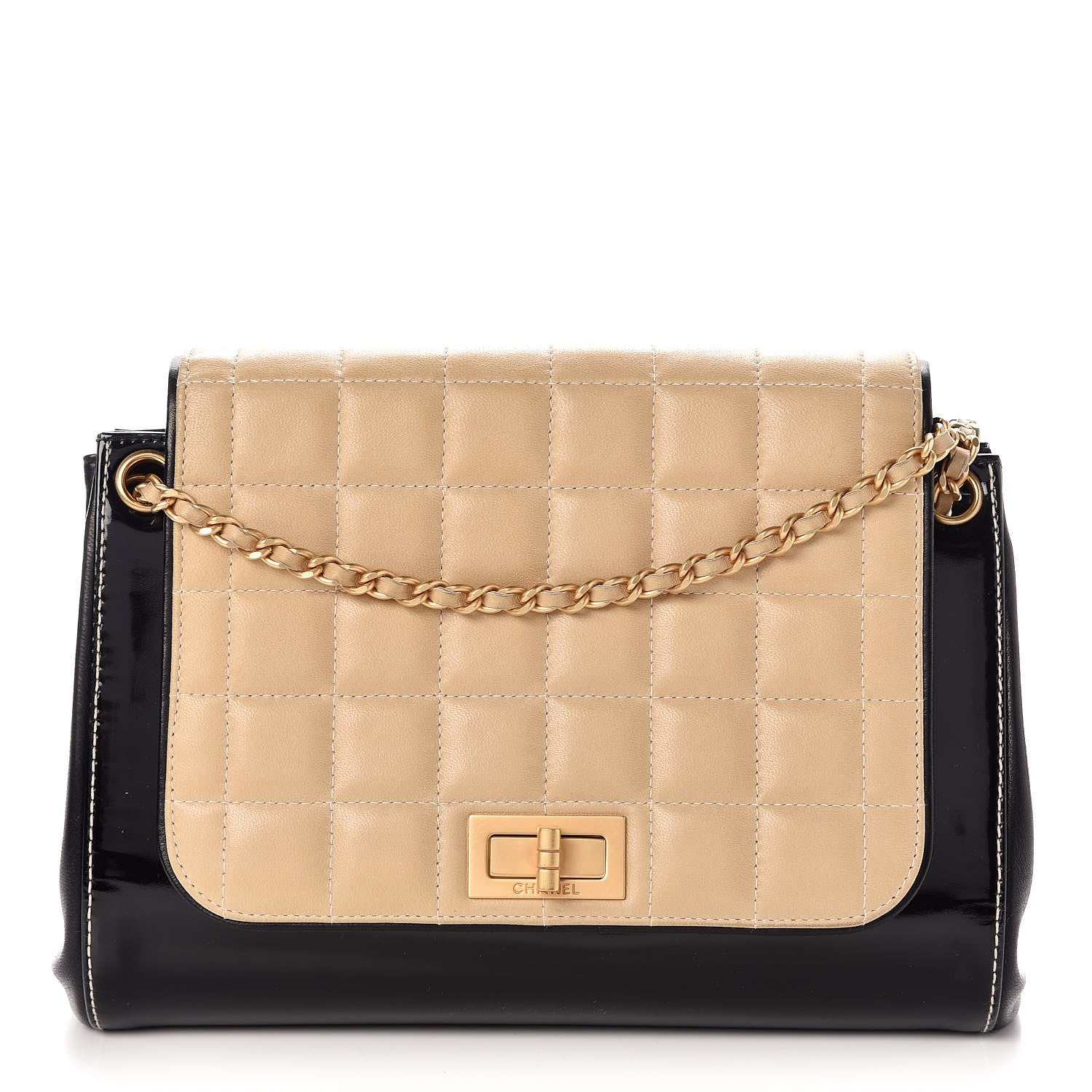 Chanel Patent Lambskin Chocolate Bar Accordion Flap Black Beige 1 of 8