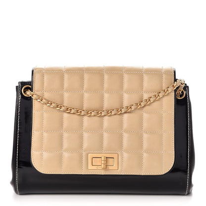Chanel Patent Lambskin Chocolate Bar Accordion Flap Black Beige 1 of 8