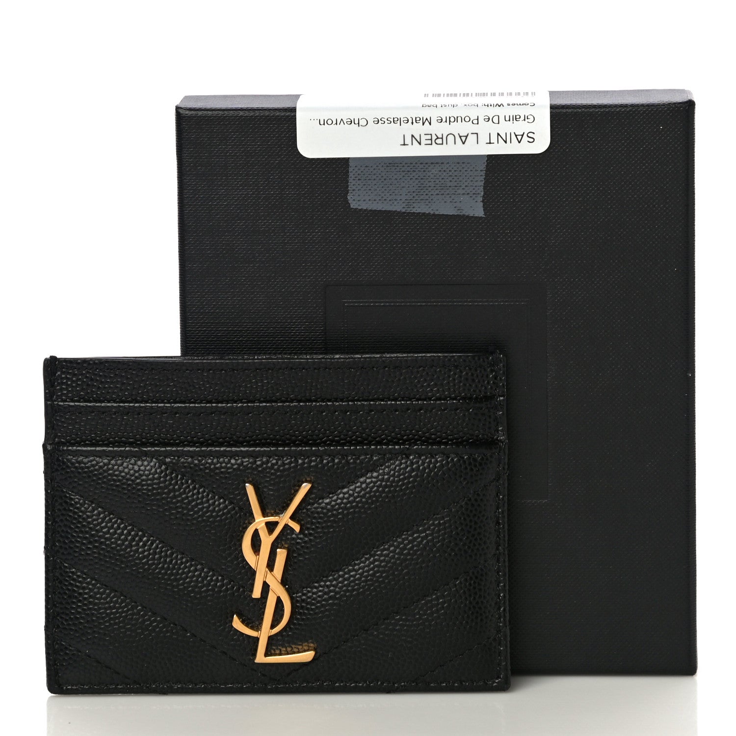 Saint Laurent Grain De Poudre Matelasse Chevron Monogram Credit Card Case Black 12 of 12