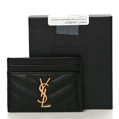 Saint Laurent Grain De Poudre Matelasse Chevron Monogram Credit Card Case Black 12 of 12