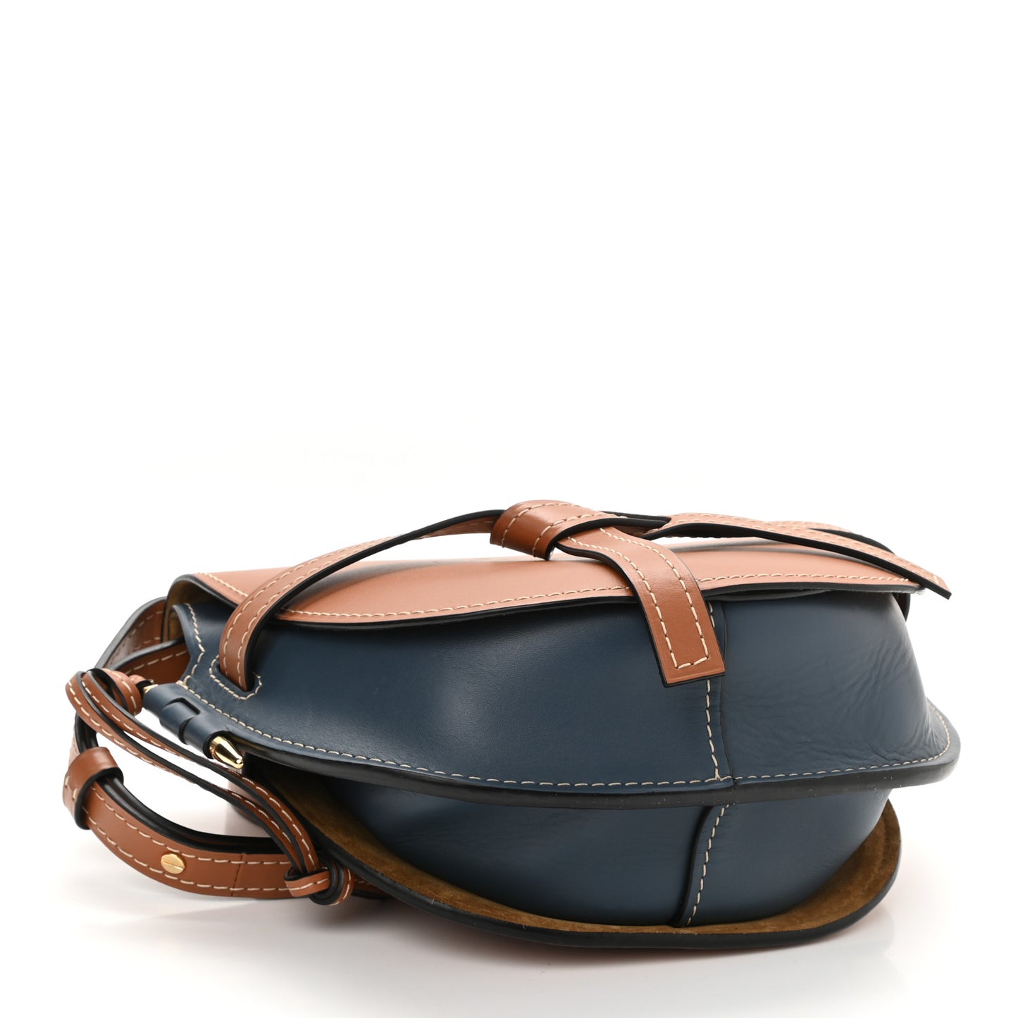 Calfskin Small Gate Crossbody Bag Tan Steel Blue