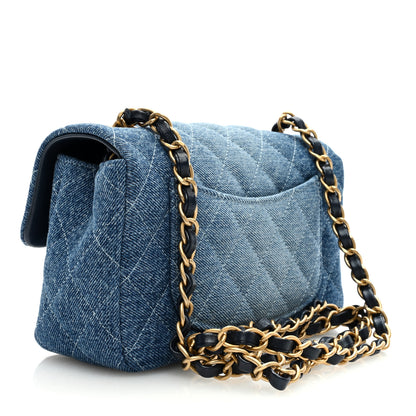 Chanel Washed Denim Quilted Mini Rectangular Flap Blue 3 of 9
