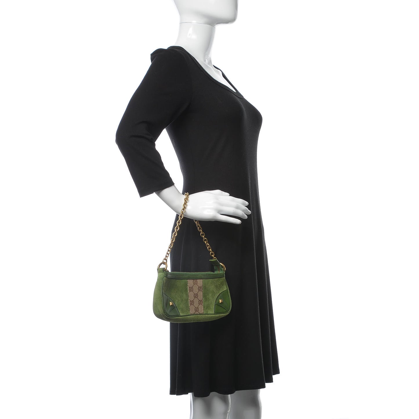 Suede Monogram Horsebit Nail Chain Pochette Green