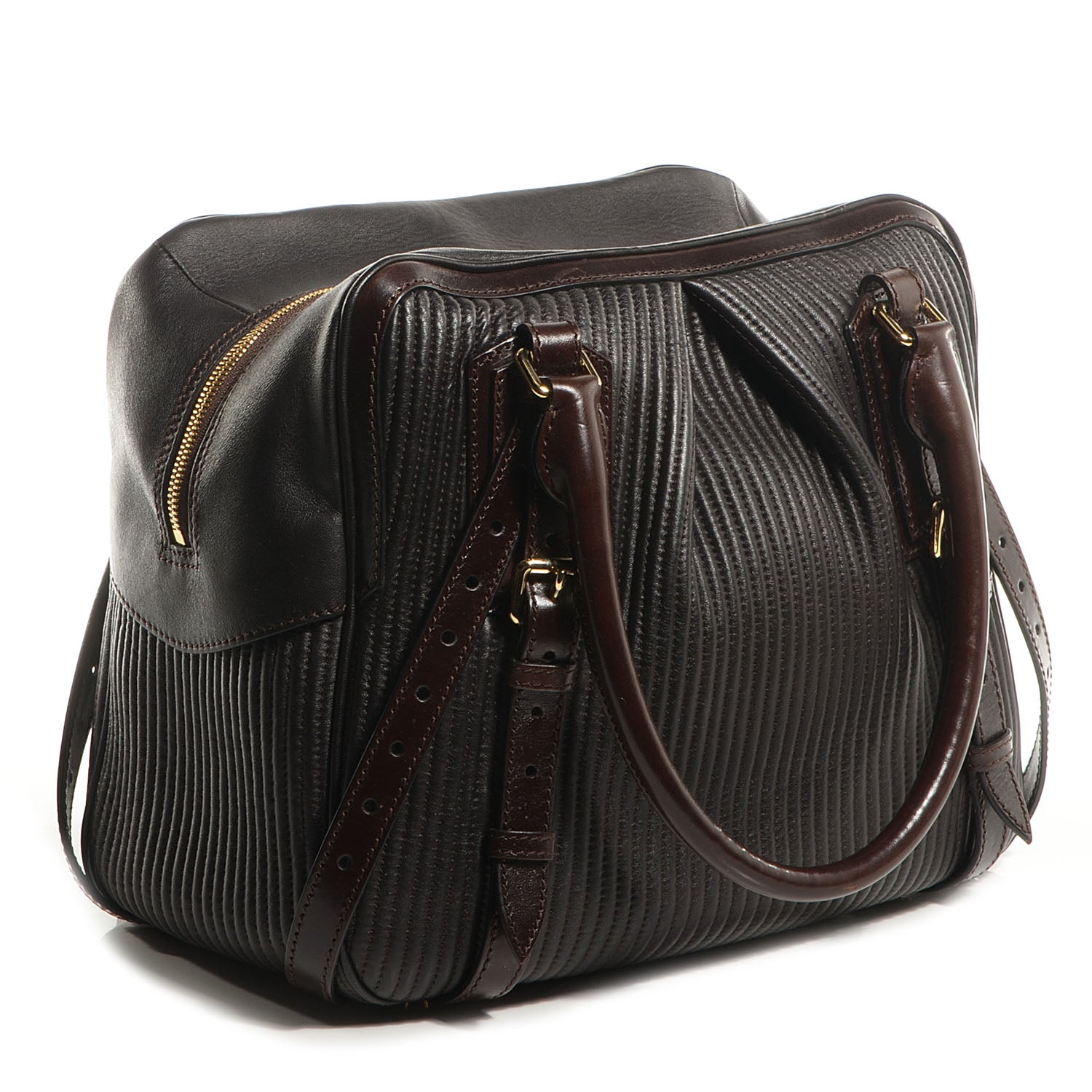 Burberry Stitched Leather Medium Bowler Dark Brown 3 of 10