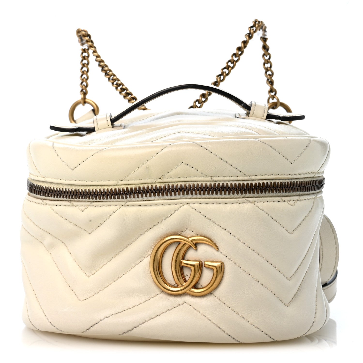 Gucci Calfskin Matelasse Mini GG Marmont Round Backpack White 1 of 13