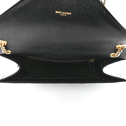 Saint Laurent Grain De Poudre Matelasse Chevron Large Monogram Satchel Black 5 of 13