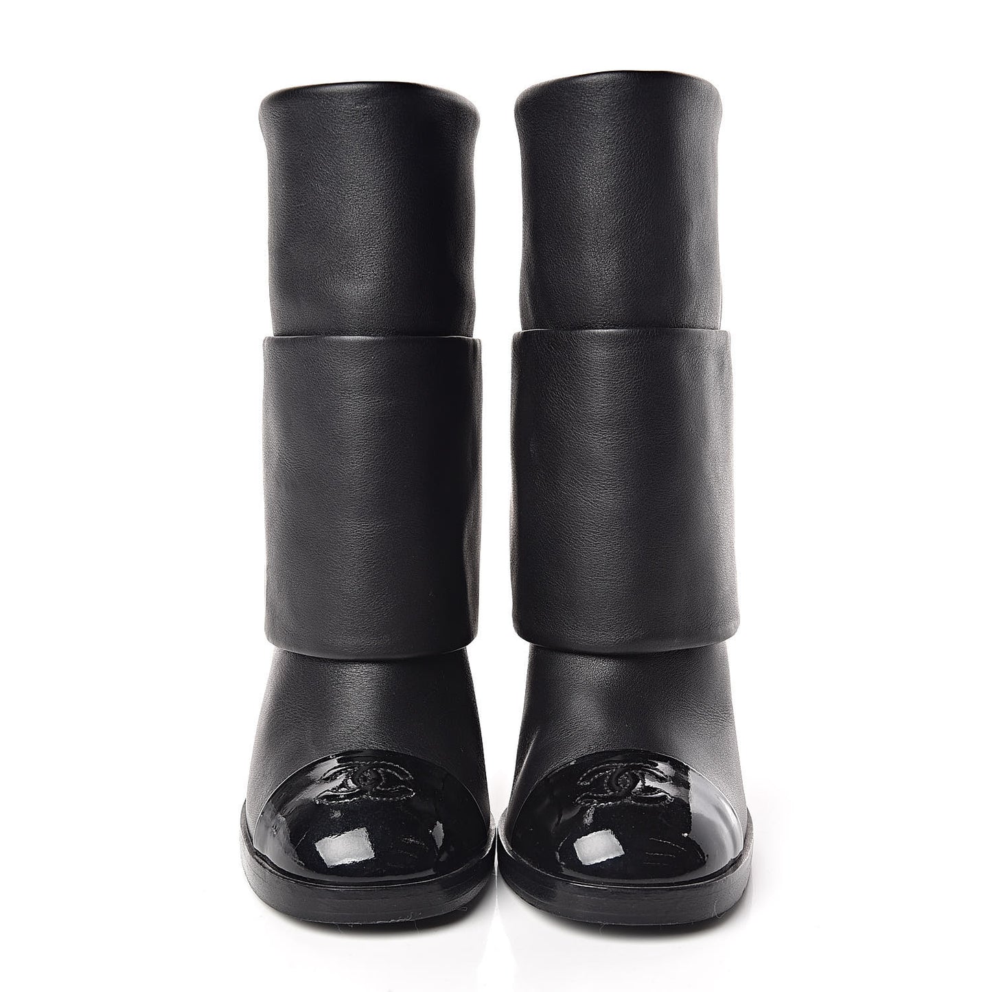 Calfskin CC Cap Toe Fold Over Boots 36.5 Black