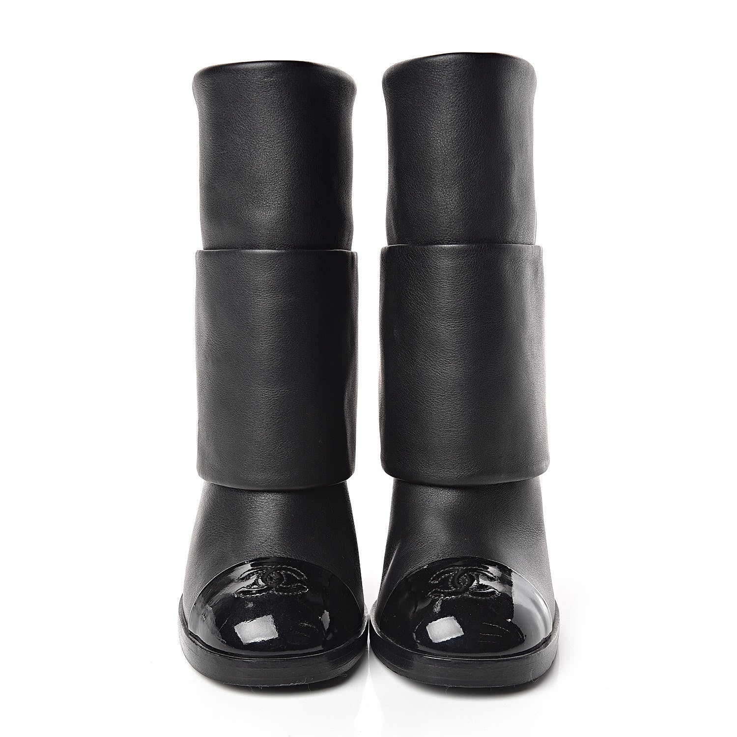 Chanel Calfskin CC Cap Toe Fold Over Boots 36.5 Black 2 of 11