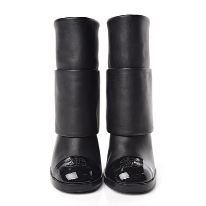 Chanel Calfskin CC Cap Toe Fold Over Boots 36.5 Black 2 of 11
