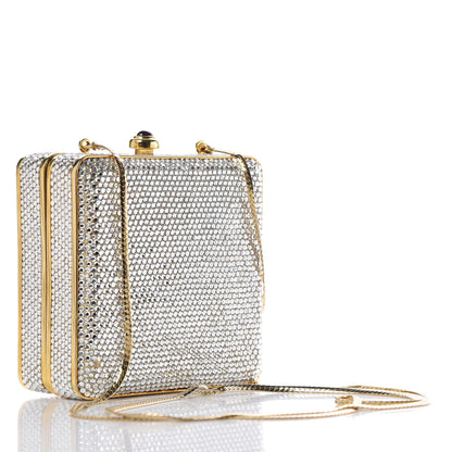 Judith Leiber Swarovski Crystal Minaudière Clutch Silver Gold 3 of 16