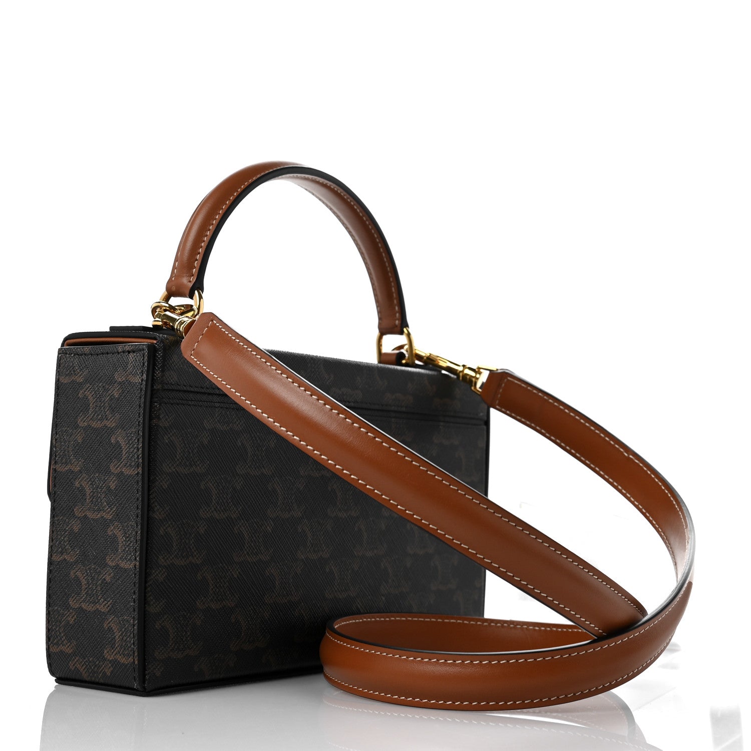 Celine Canvas Calfskin Triomphe Box Top Handle Bag Tan 3 of 9