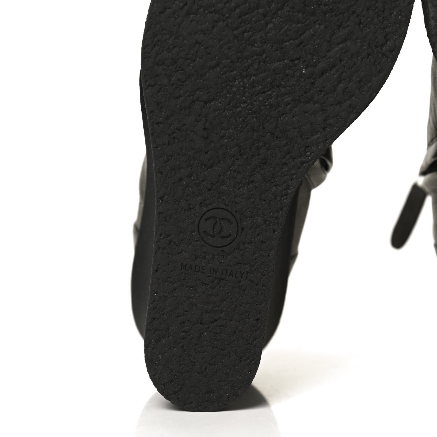 Chanel Metallic Lambskin Grosgrain Cap Toe Wedge Boots 37 Silver Black 8 of 9