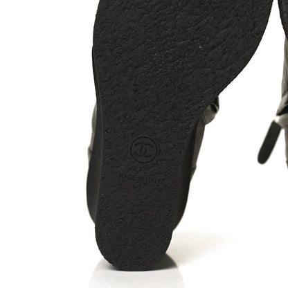 Chanel Metallic Lambskin Grosgrain Cap Toe Wedge Boots 37 Silver Black 8 of 9