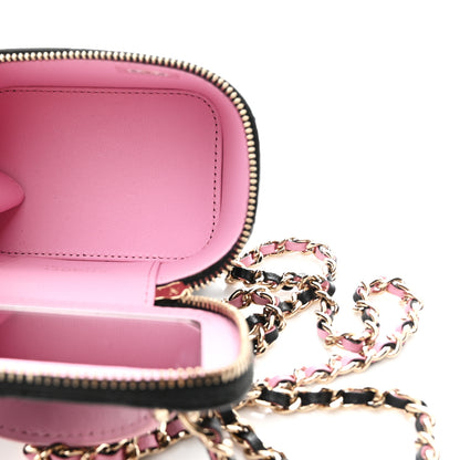 Chanel Lambskin Quilted Top Handle Mini Vanity Case With Chain Black Pink 5 of 10