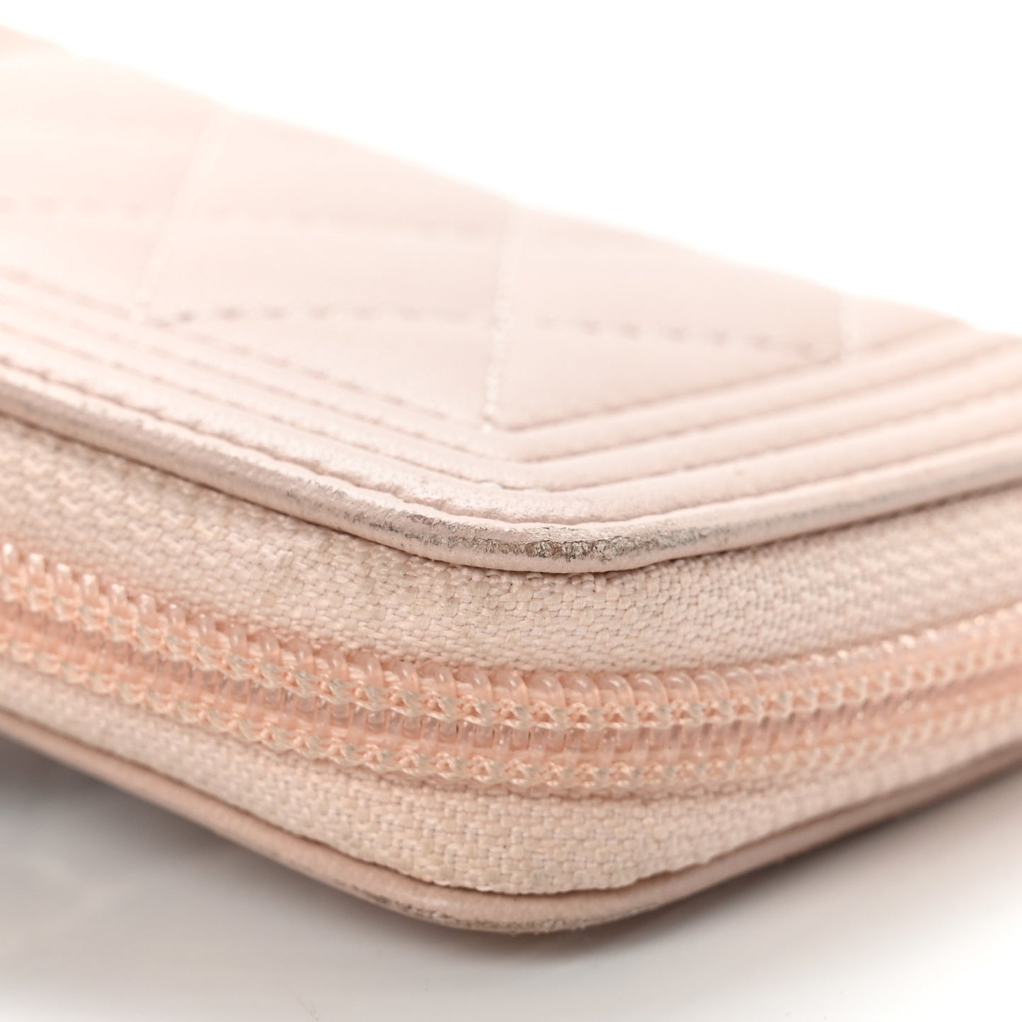 Lambskin Quilted Boy Zip Around Coin Purse Wallet Light Pink