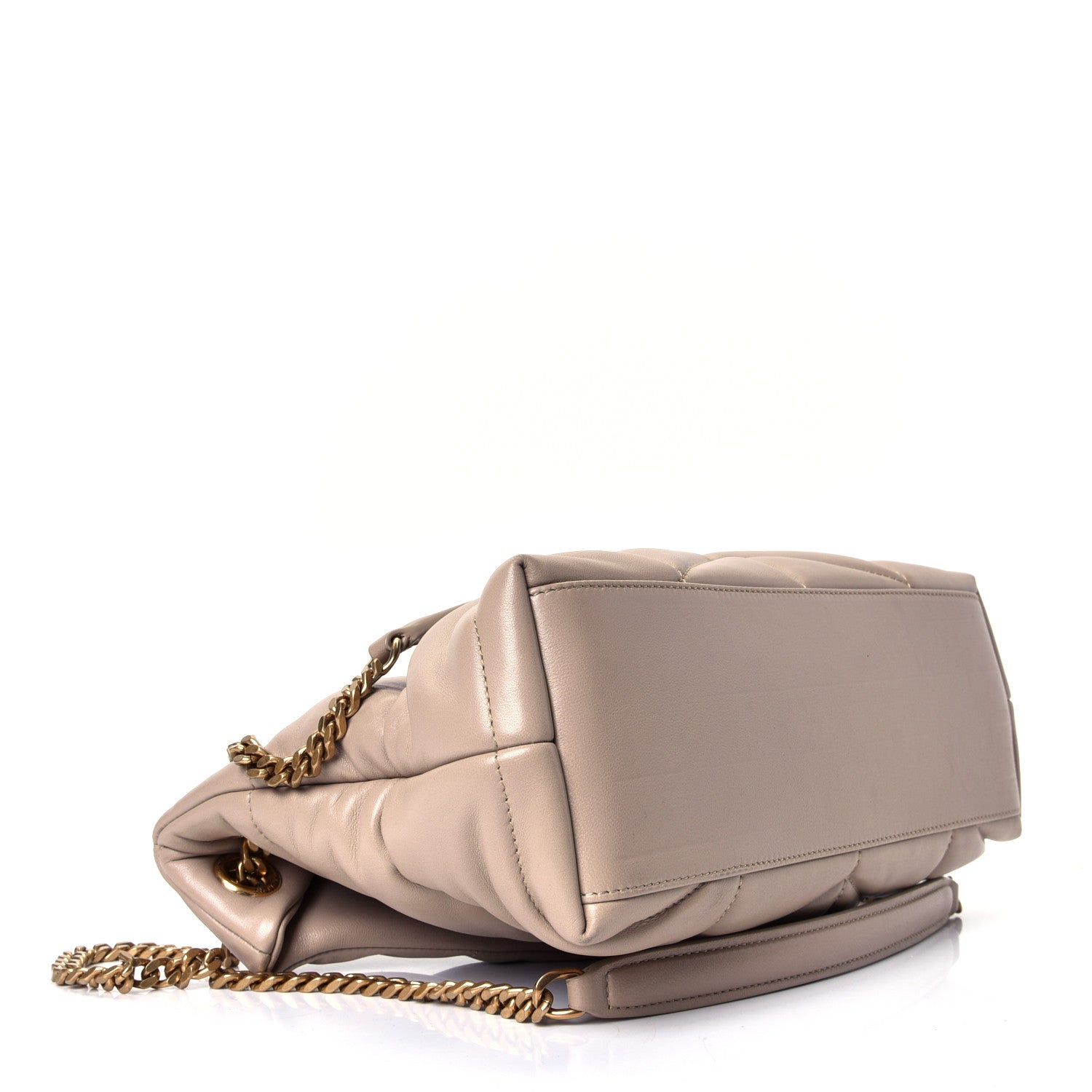 Saint Laurent Lambskin Quilted Small Loulou Puffer Monogram Chain Satchel Dark Beige 3 of 4