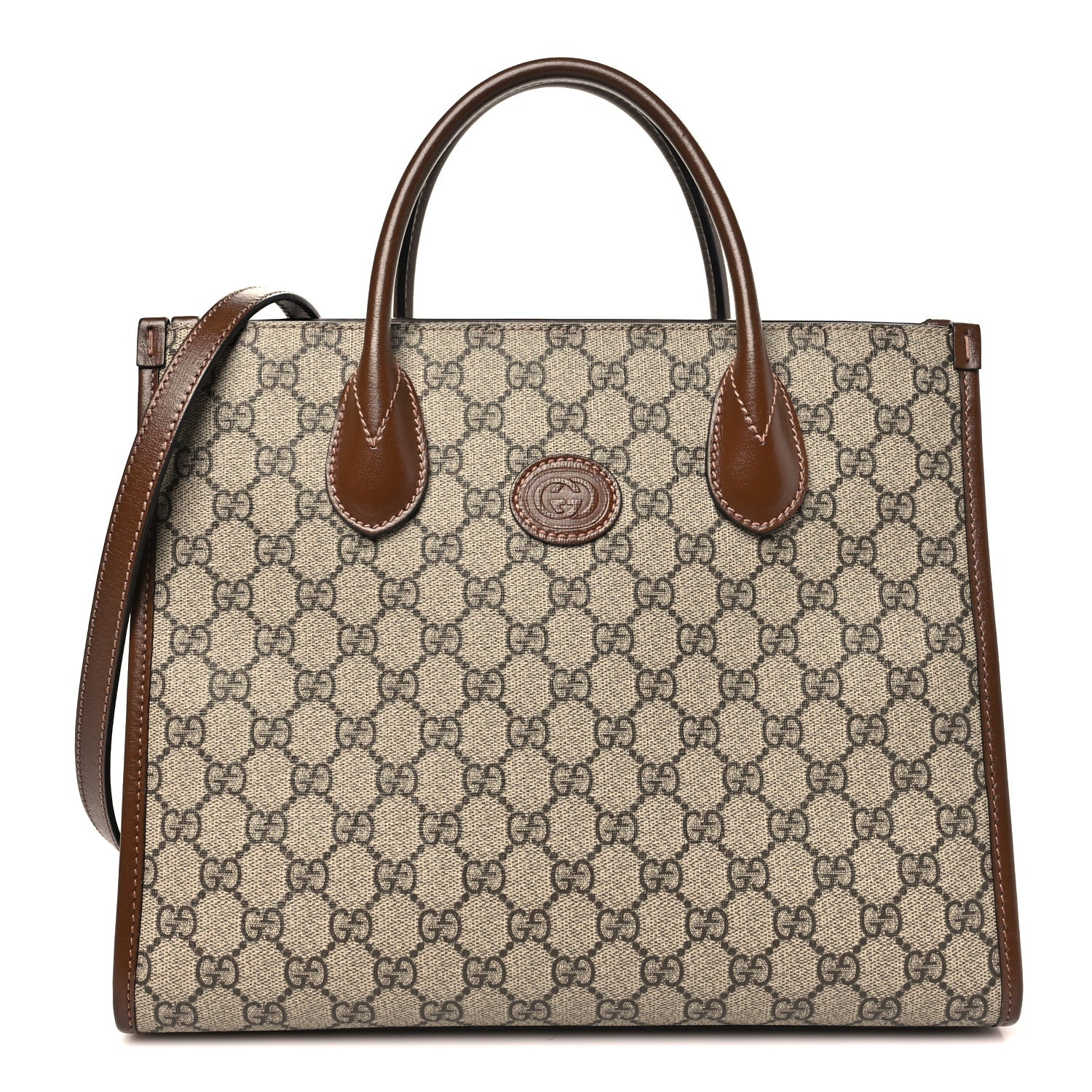 Gucci GG Supreme Monogram Azalea Calfskin Small Retro Interlocking G Tote Bag Beige Ebony Brown Sugar 1 of 8
