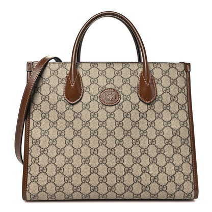 Gucci GG Supreme Monogram Azalea Calfskin Small Retro Interlocking G Tote Bag Beige Ebony Brown Sugar 1 of 8