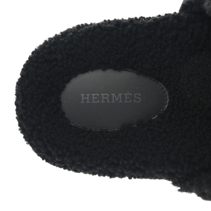 Hermes Calfskin Woolskin Mens Chypre Sandals 43 Black 7 of 8