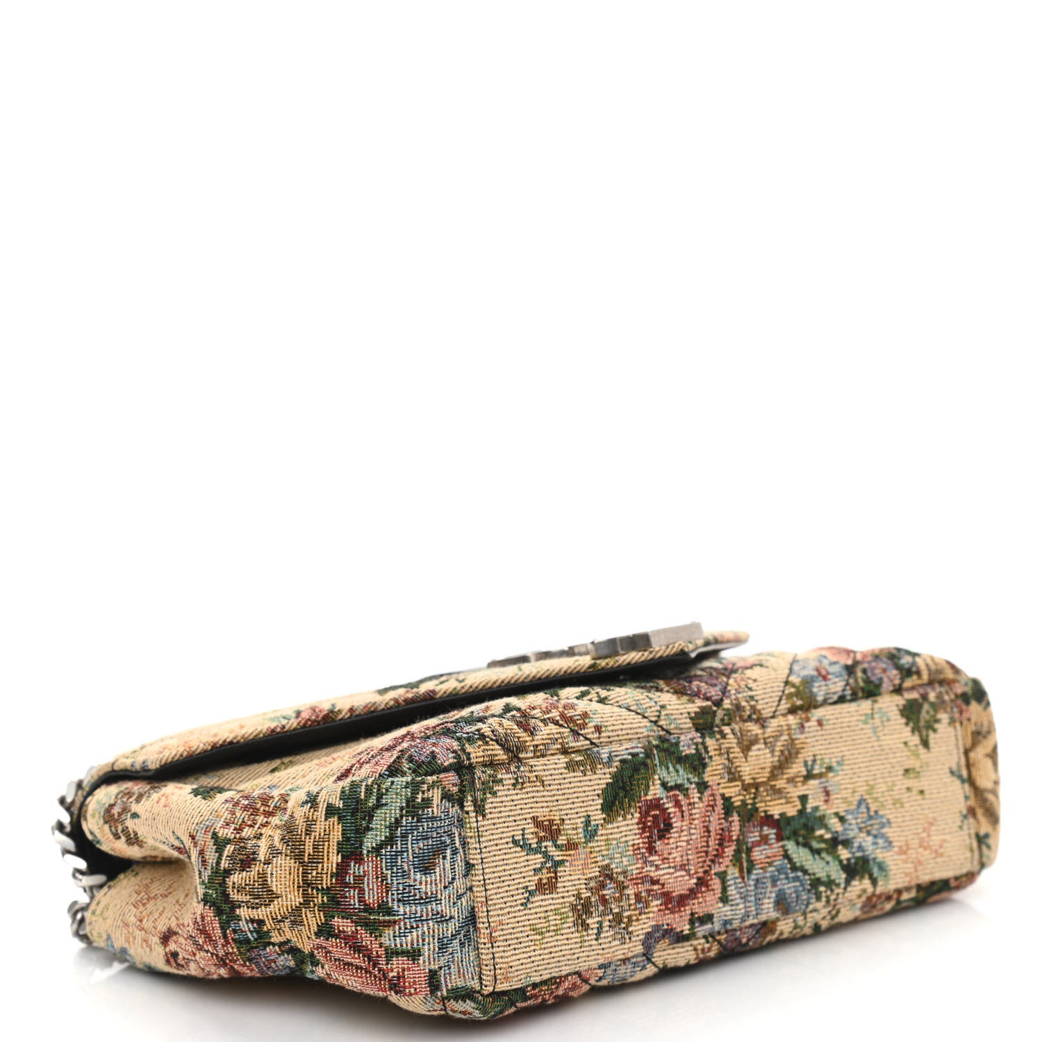 Saint Laurent Jacquard Floral Matelasse Chevron Monogram Medium College Satchel Beige Blue Red 4 of 10