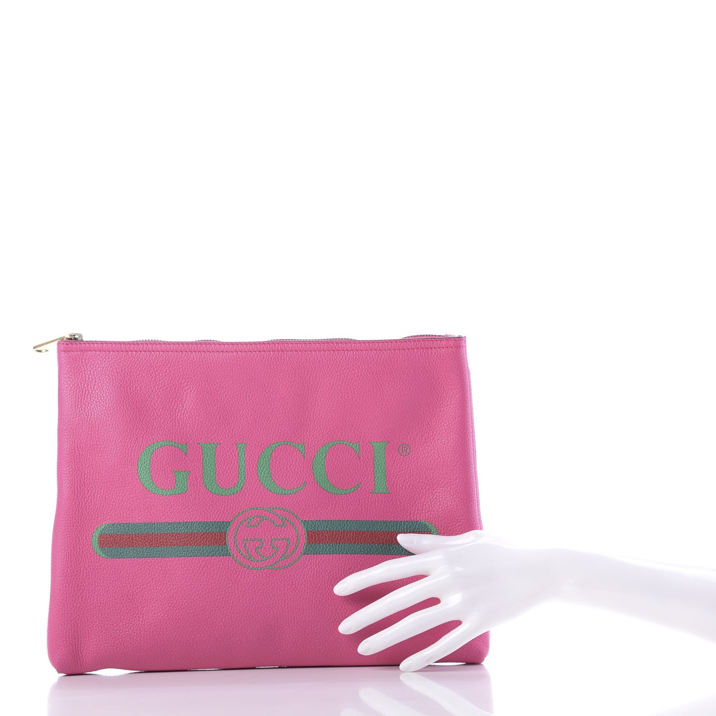 Pebbled Calfskin Medium Logo Portfolio Clutch Box Pink Green