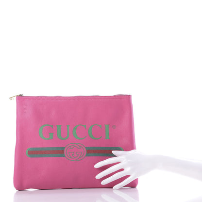 Gucci Pebbled Calfskin Medium Logo Portfolio Clutch Box Pink Green 2 of 11
