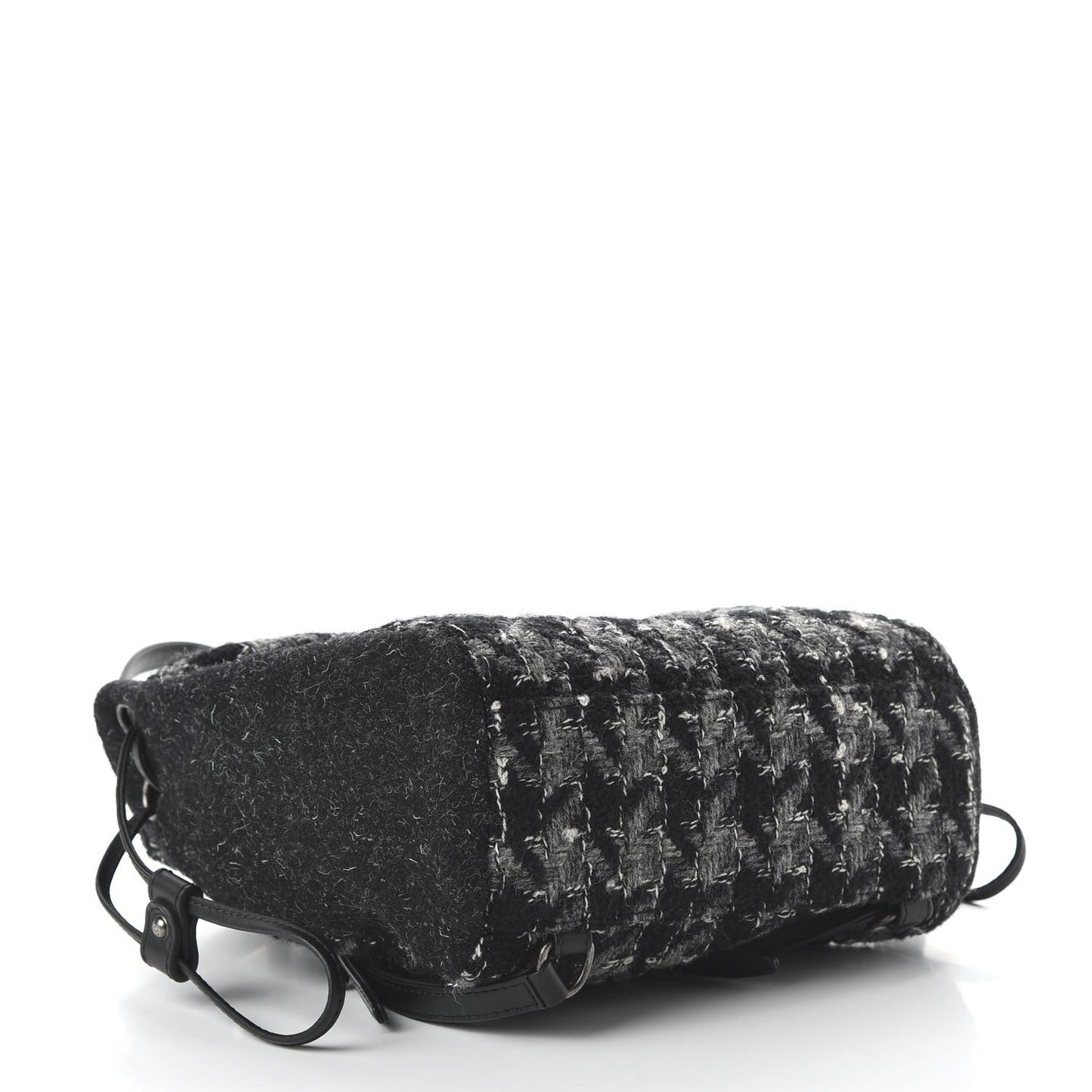 Tweed Drawstring Backpack Black Grey White