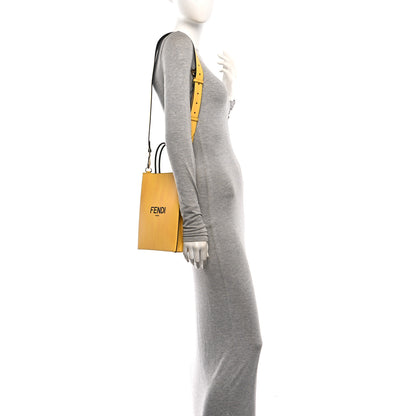 Fendi Vitello Fluffy Logo Small Pack Shopper Tote Yellow Box Black 2 of 9