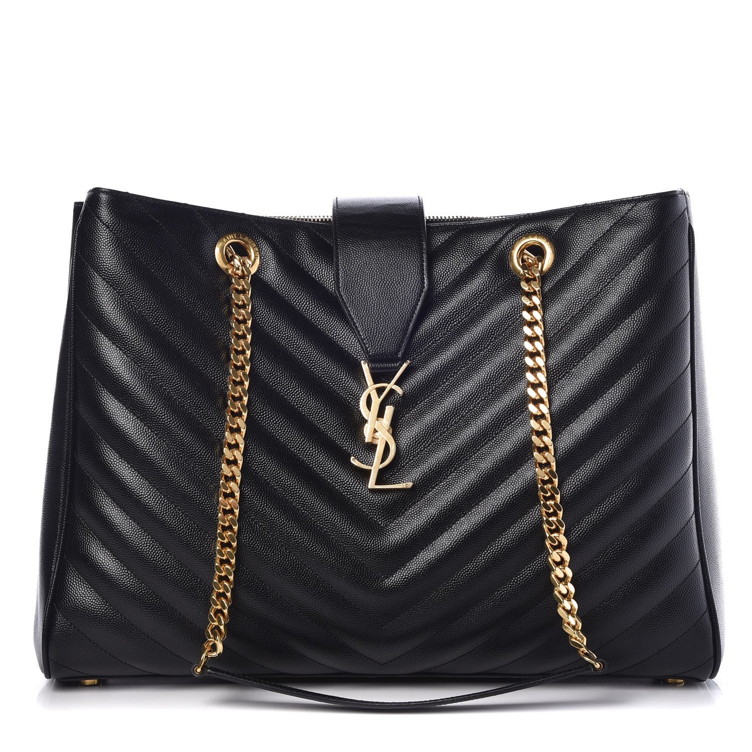 Saint Laurent Grain De Poudre Matelasse Chevron Monogram Shopping Bag Black 1 of 10