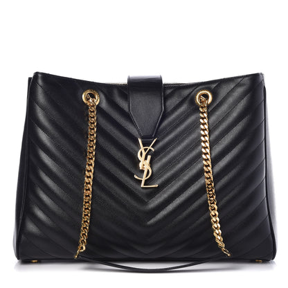 Saint Laurent Grain De Poudre Matelasse Chevron Monogram Shopping Bag Black 1 of 10
