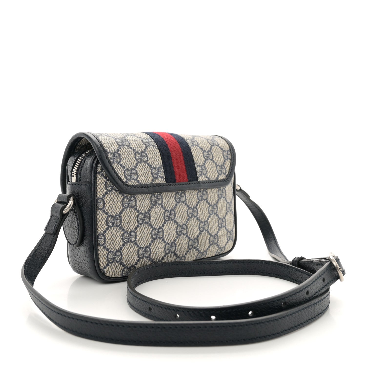 Gucci GG Supreme Monogram Textured Dollar Calfskin Mini Ophidia Flap Shoulder Bag Beige Blue 3 of 10