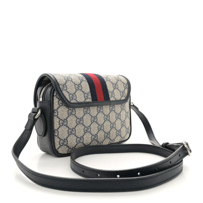 Gucci GG Supreme Monogram Textured Dollar Calfskin Mini Ophidia Flap Shoulder Bag Beige Blue 3 of 10