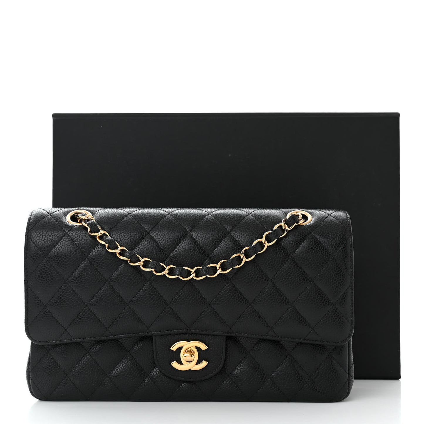 Caviar Quilted Medium Double Flap Black