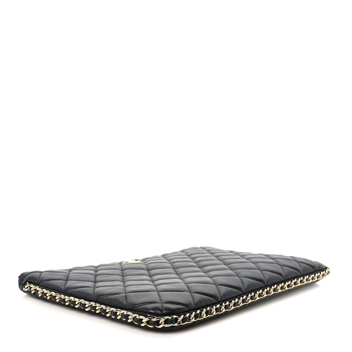 Lambskin Quilted Chain Around Medium Cosmetic Case Black