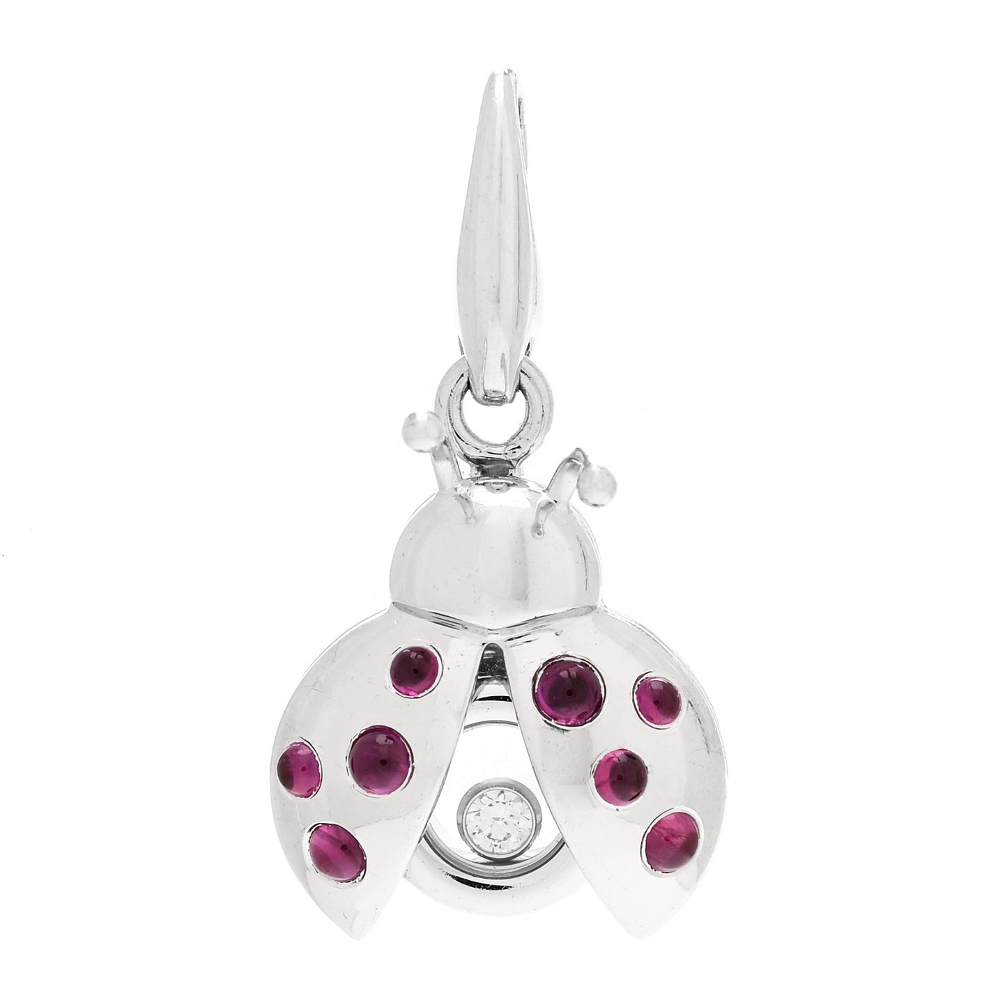 18K White Gold Diamond Ruby Happy Diamonds Ladybug Charm