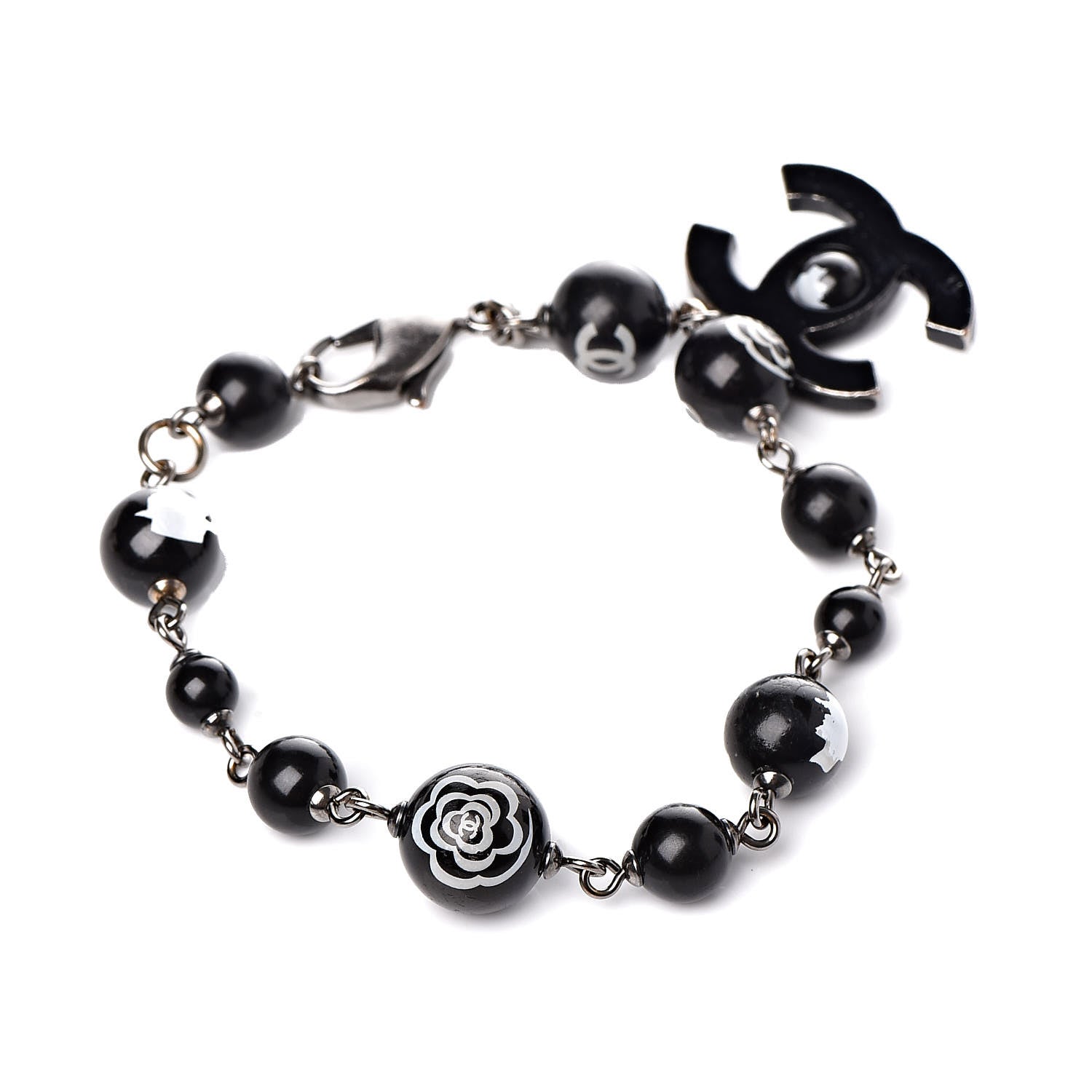 Chanel Ruthenium Camellia Bead CC Bracelet Black 1 of 10