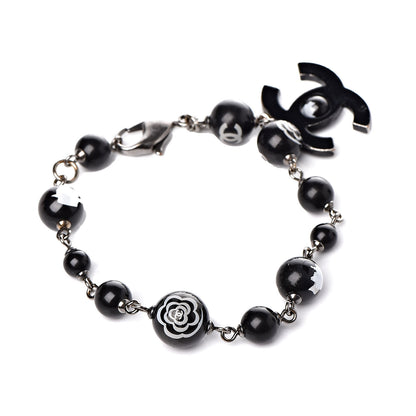 Chanel Ruthenium Camellia Bead CC Bracelet Black 1 of 10