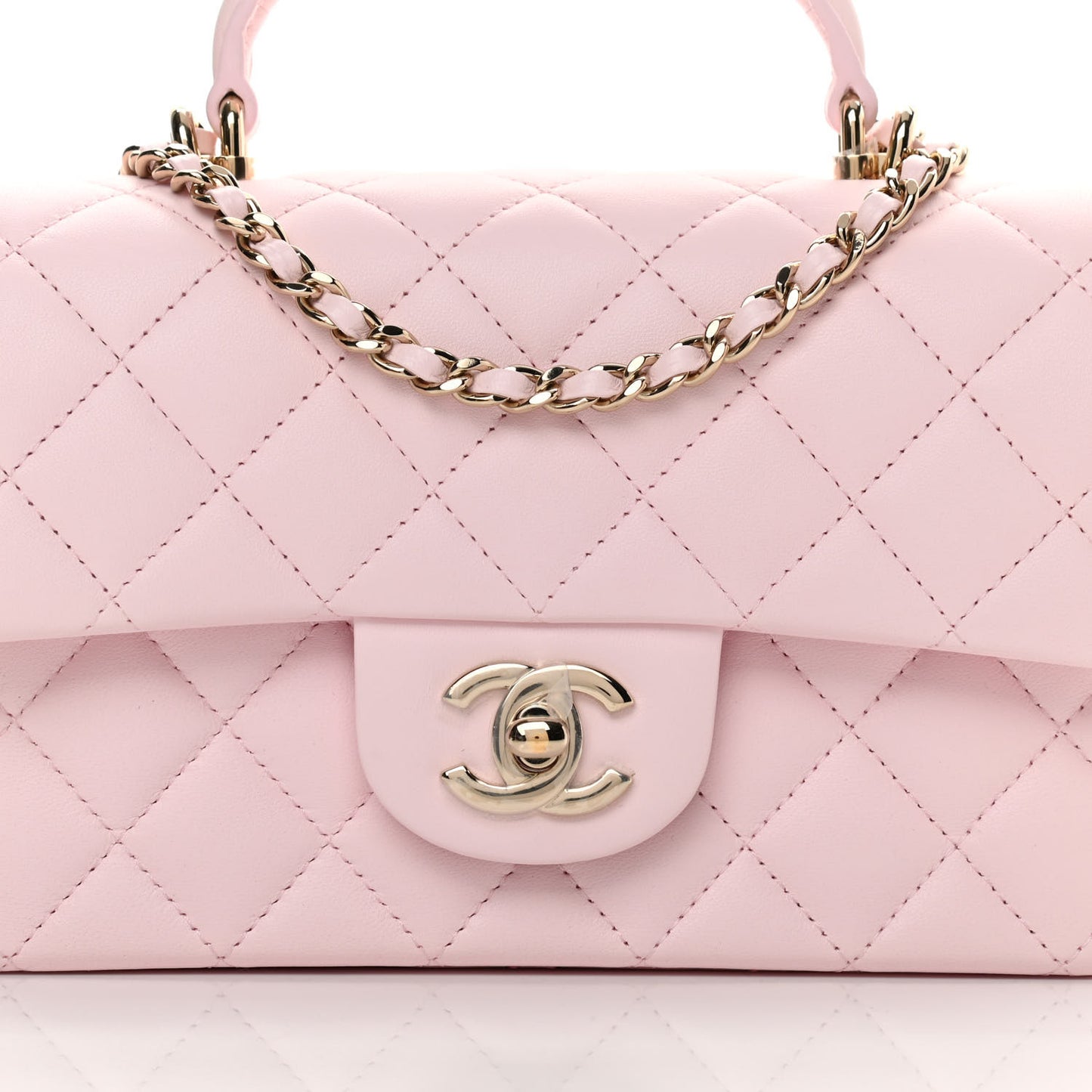 Lambskin Quilted Mini Top Handle Rectangular Flap Light Pink