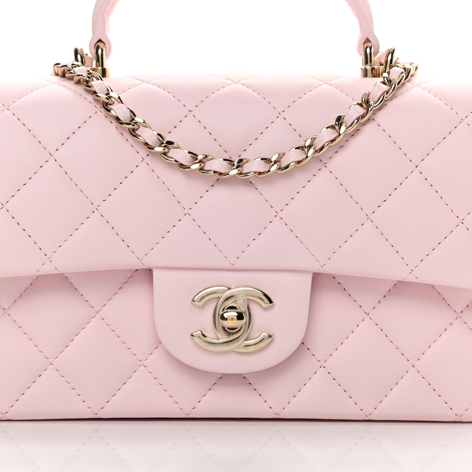 Chanel Lambskin Quilted Mini Top Handle Rectangular Flap Light Pink 8 of 13