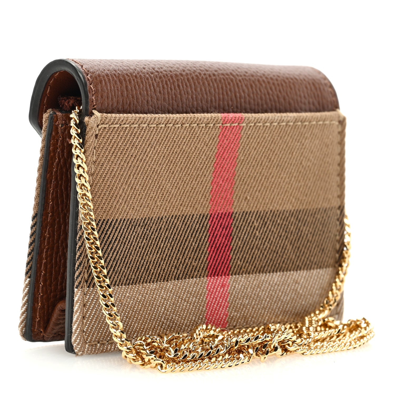 Burberry Grainy Calfskin Vintage Check Jade Card Case On Chain Tan 3 of 9