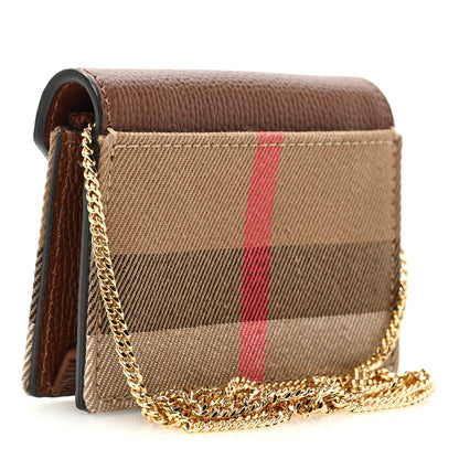 Burberry Grainy Calfskin Vintage Check Jade Card Case On Chain Tan 3 of 9