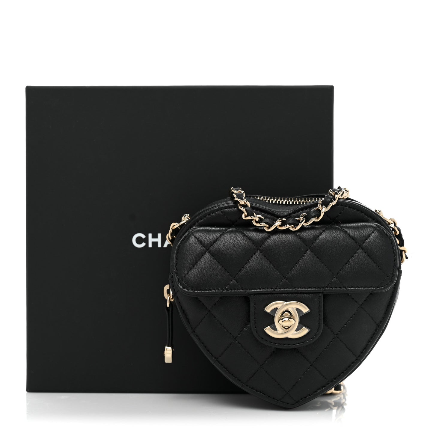 Lambskin Quilted CC In Love Heart Clutch With Chain Black