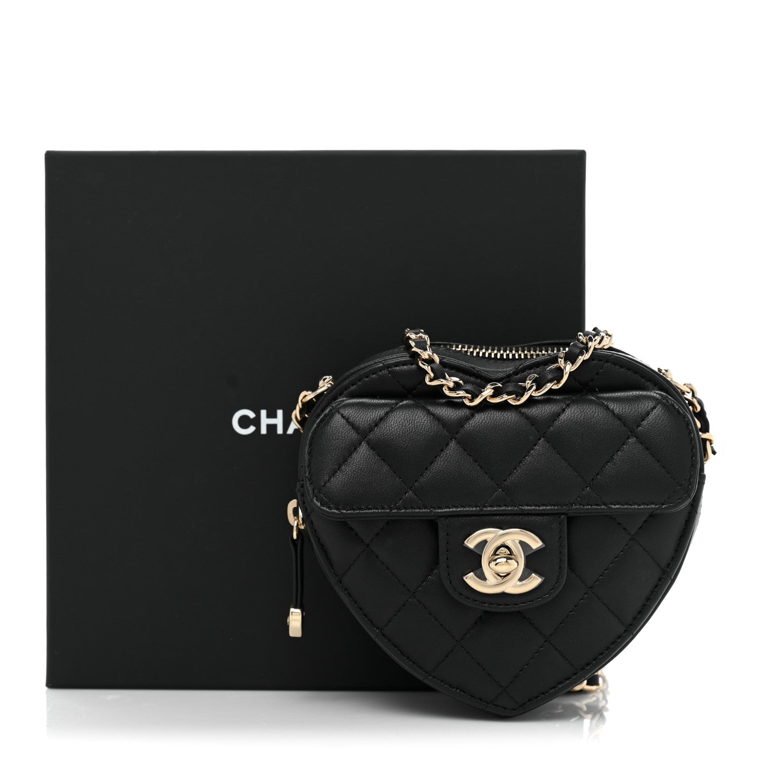 Chanel Lambskin Quilted CC In Love Heart Clutch With Chain Black 9 of 9