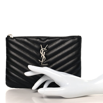 Saint Laurent Calfskin Matelasse Chevron Monogram Pouch Black 2 of 8