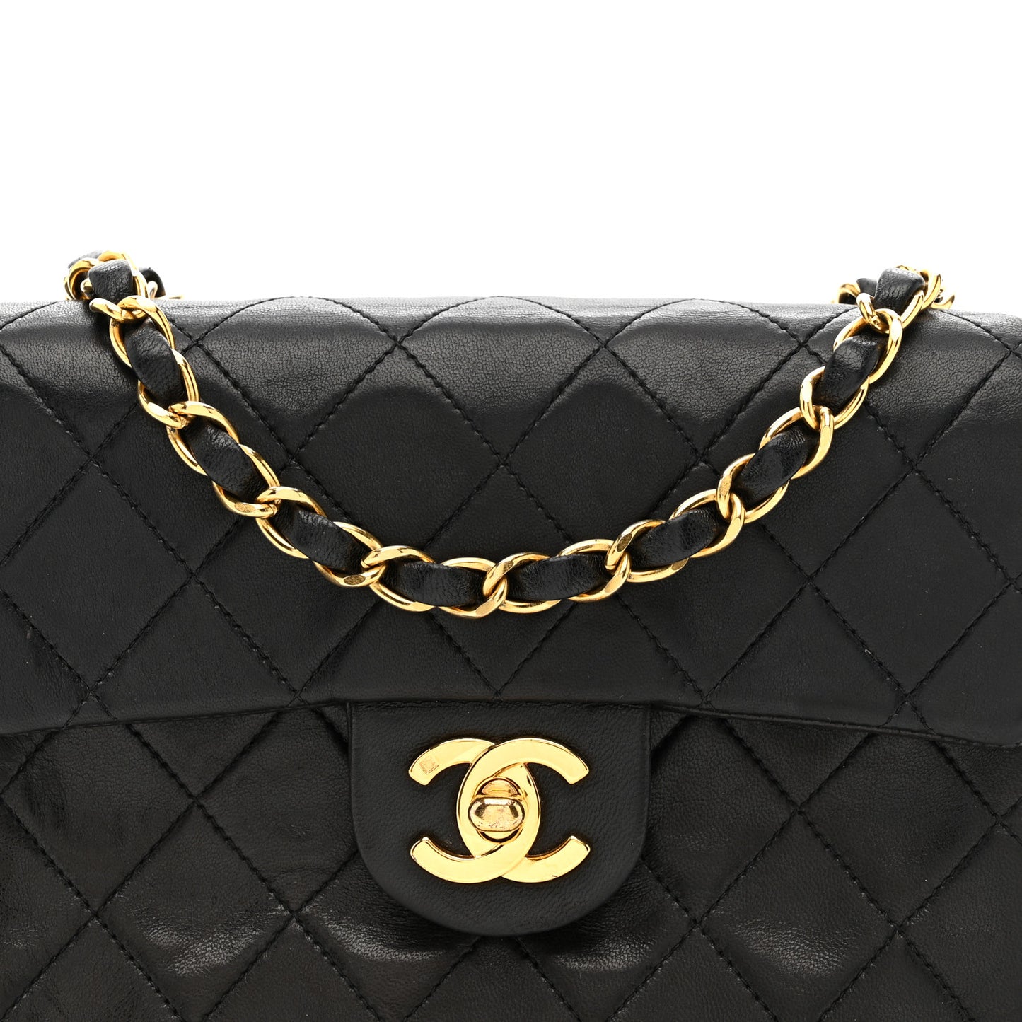 Lambskin Quilted Mini Square Flap Black