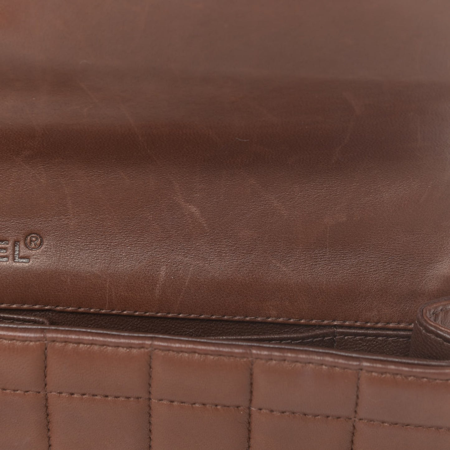 Lambskin East West Chocolate Bar Flap Brown