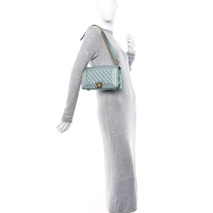 Chanel Iridescent Patent Calfskin Quilted Medium Boy Flap Light Blue 2 of 11