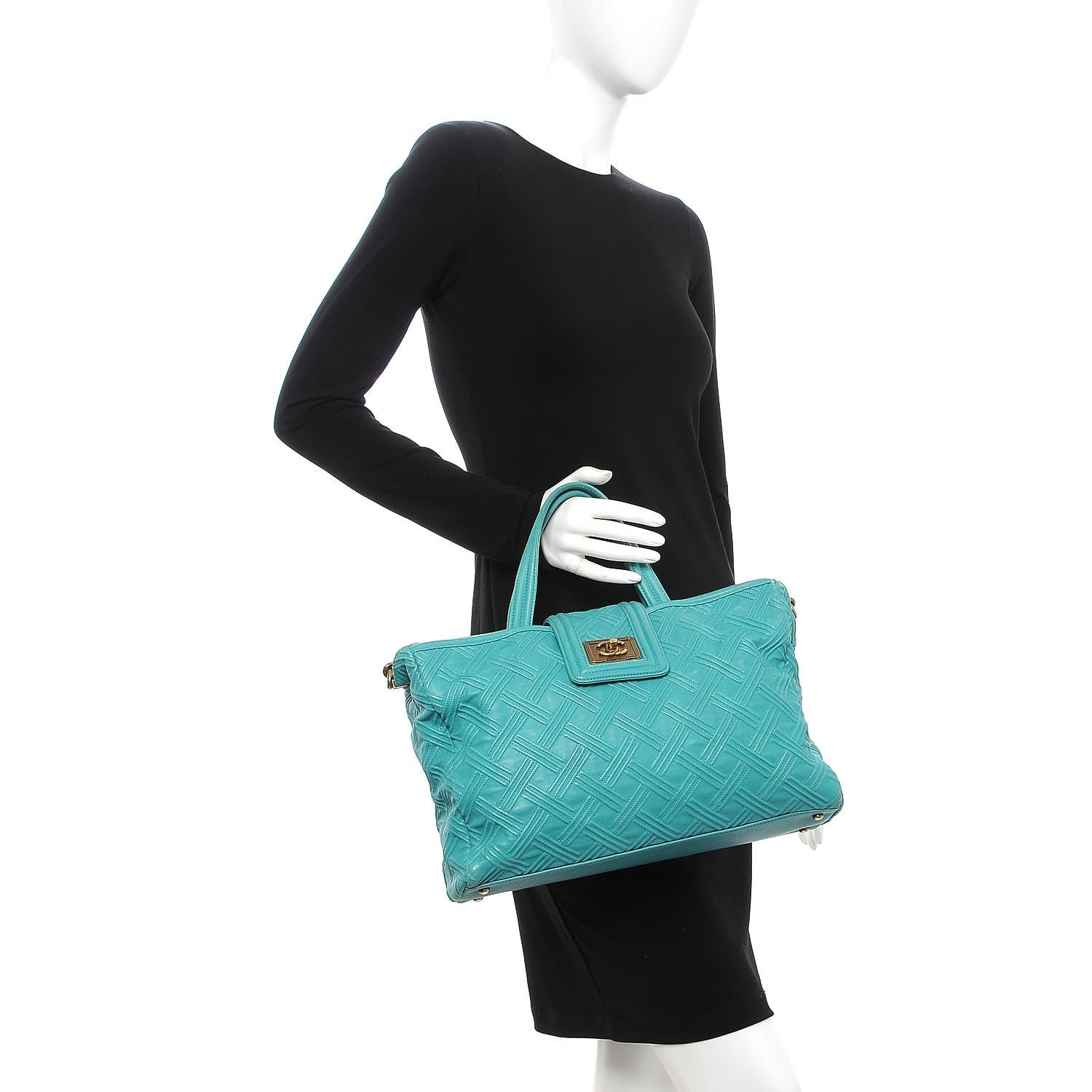 Chanel Calfskin Large Retro Girl Shopping Tote Turquoise 3 of 21