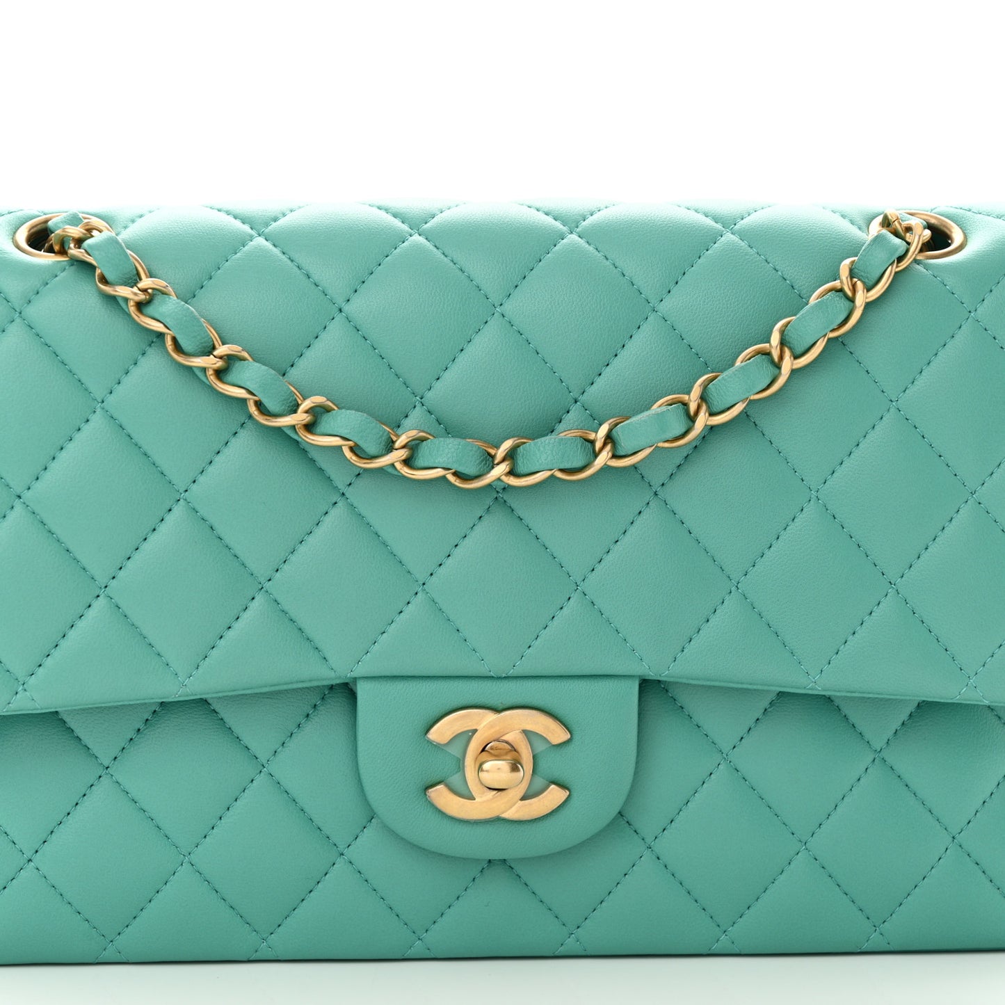 Lambskin Quilted Medium Double Flap Green